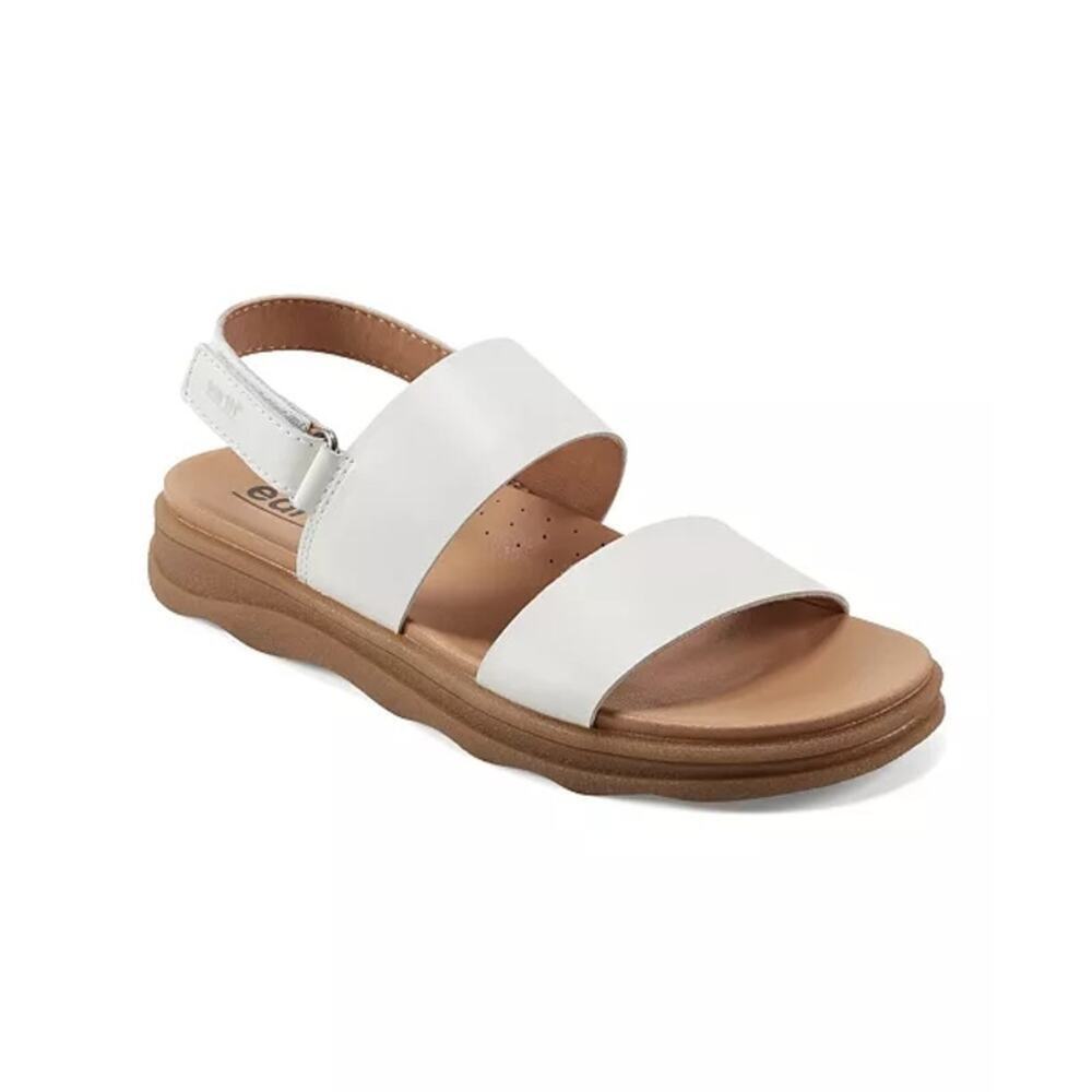 Earth Leah Round Toe Strappy Casual Flat Sandals white leather sz 7.5 new SH146